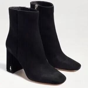 Sam Edelman Codie Suede Leather Square Toe Block Heel Ankle Boots Booties Black